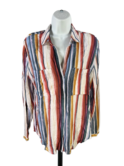 Cloth and Stone Women's Blue/White Striped Long Sleeve High-Low Blouse - S