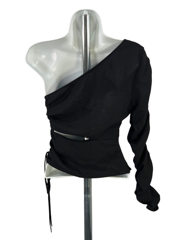 Zara Women's Black One Shoulder Long Sleeve Middle Slit Blouse - S image 2