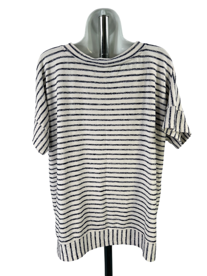 Weekends By Chico's White/Blue Stripe V-Neck Short Sleeve Shirt - 3 image 2