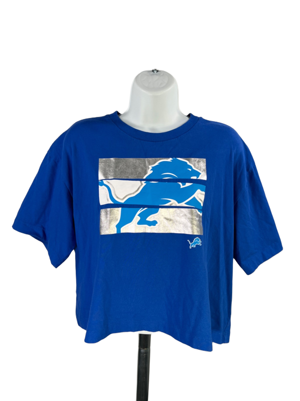 NFL Team Apparel Women's Blue Detroit Lions Cropped T-Shirt - L