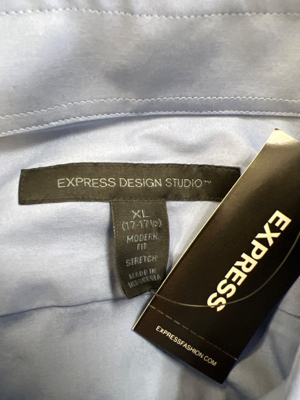 Express Design Studio Men's Blue Modern Fit Long Sleeve Button Up Shirt - XL image 3