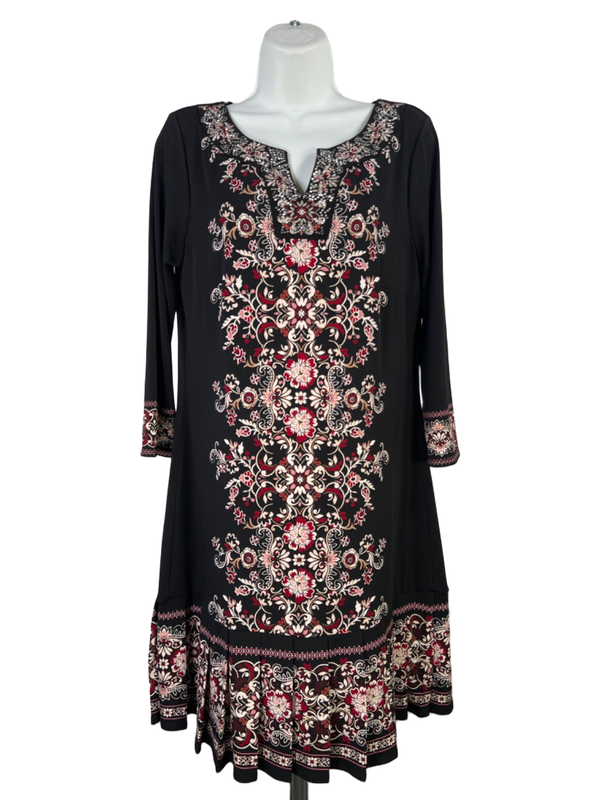 White House Black Market Women's Black Pleated Elbow Sleeve Midi Dress - M