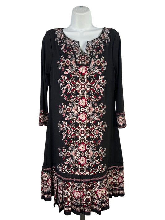 White House Black Market Women's Black Pleated Elbow Sleeve Midi Dress - M