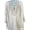 Relativity Women's White Gauze Embellished V Neck 3/4 Sleeve Blouse - 2X Plus