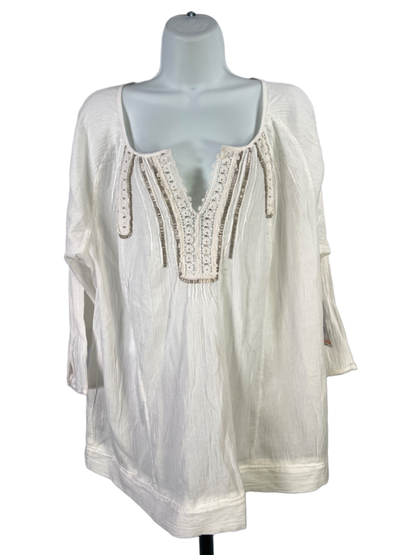 Relativity Women's White Gauze Embellished V Neck 3/4 Sleeve Blouse - 2X Plus