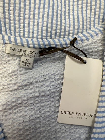 Green Envelope Women's Blue/White Striped Sleeveless Button Up Blouse - M image 3
