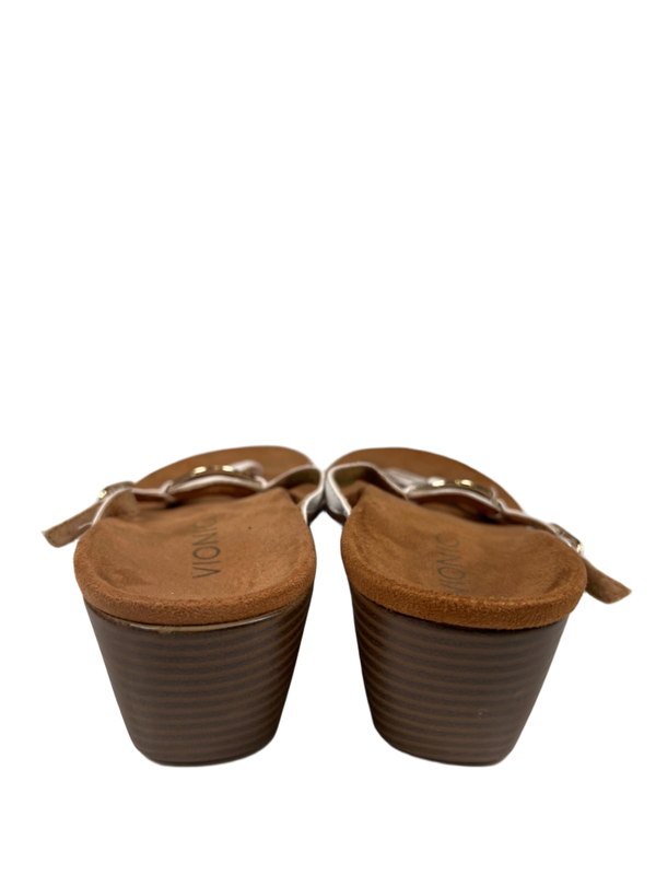 Vionic Women's White/Brown Park Orchid Toe-Post Adjustable Wedge Sandals - 8.5 image 4