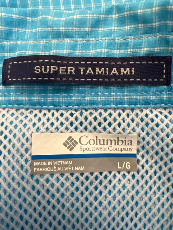Columbia Men's Blue Checkered Long Sleeve Super Tamiami Button Up Shirt - L image 3
