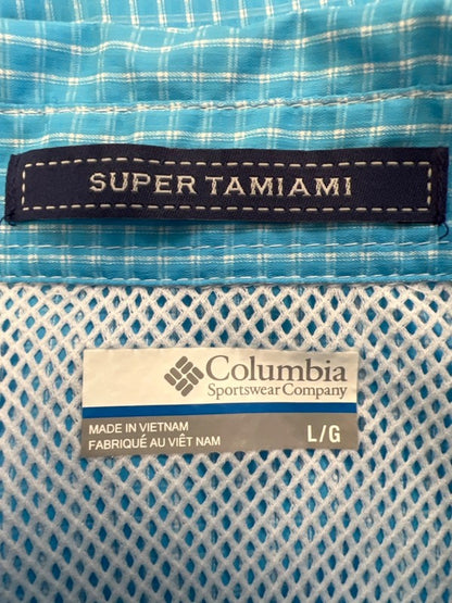 Columbia Men's Blue Checkered Long Sleeve Super Tamiami Button Up Shirt - L image 3