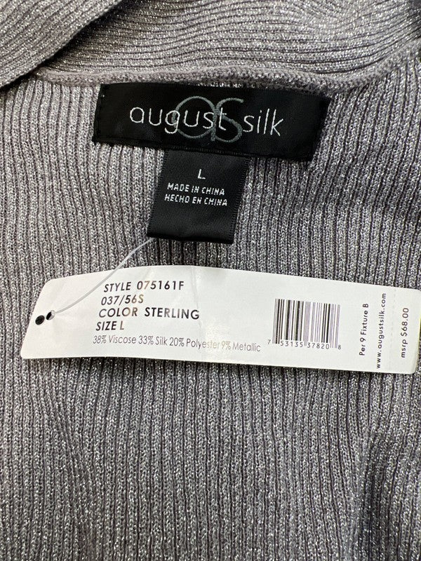 August Silk Women’s Gray Metallic Ribbed 3/4 Sleeve Cardigan Sweater - L image 3