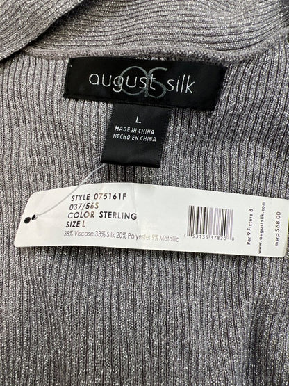 August Silk Women’s Gray Metallic Ribbed 3/4 Sleeve Cardigan Sweater - L image 3