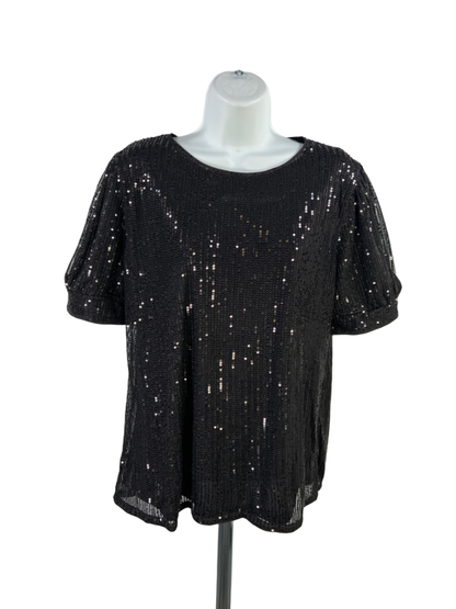 Grace Karin Women's Black Short Sleeve Sequin Shirt - L