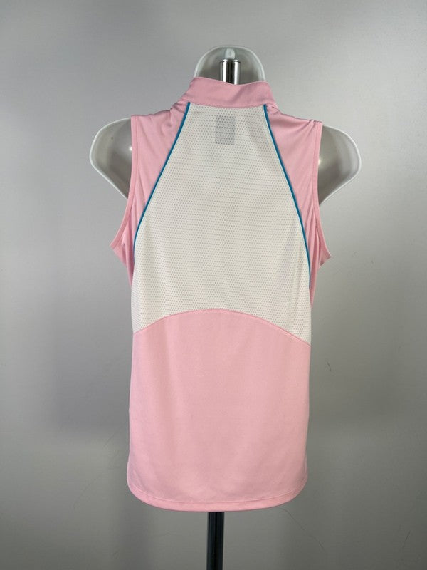 Callaway Women's Pink/White Mesh Quarter Zip Sleeveless Athletic Shirt - M image 2