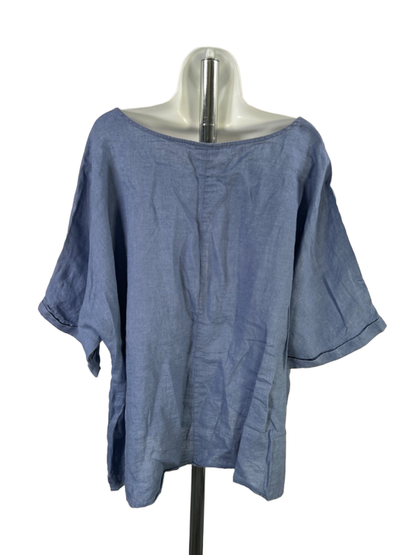 J Jill PureJill Women's Blue Linen Scoop Neck Short Cuff Sleeve Shirt - 2X Plus image 2