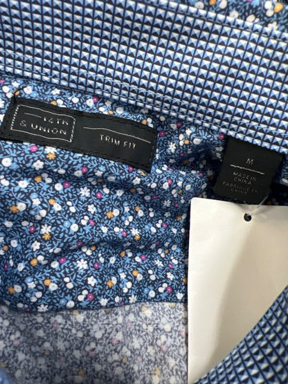 14th & Union Men's Blue Floral Stretch Trim Fit Long Sleeve Button Up Shirt - M image 3