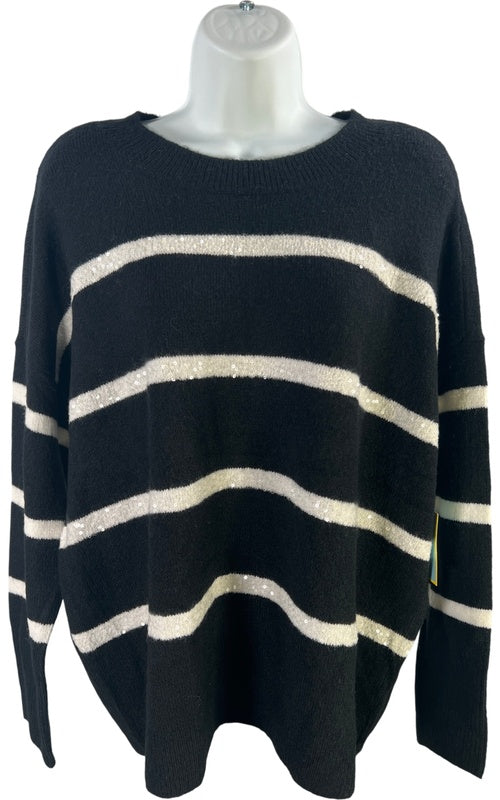 CeCe Women’s Black/White Sequin Stripe Long Sleeve Sweater - S image 2