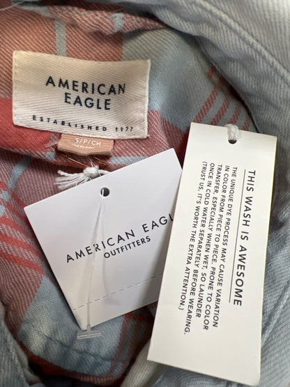 American Eagle Women's Red/Blue Plaid Long Roll Sleeve Button Up Flannel - S image 3