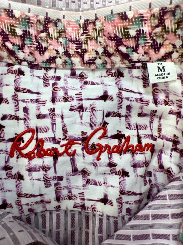 Robert Graham Men's Pink/Purple Striped Button Up Flip Cuff Dress Shirt - M image 3