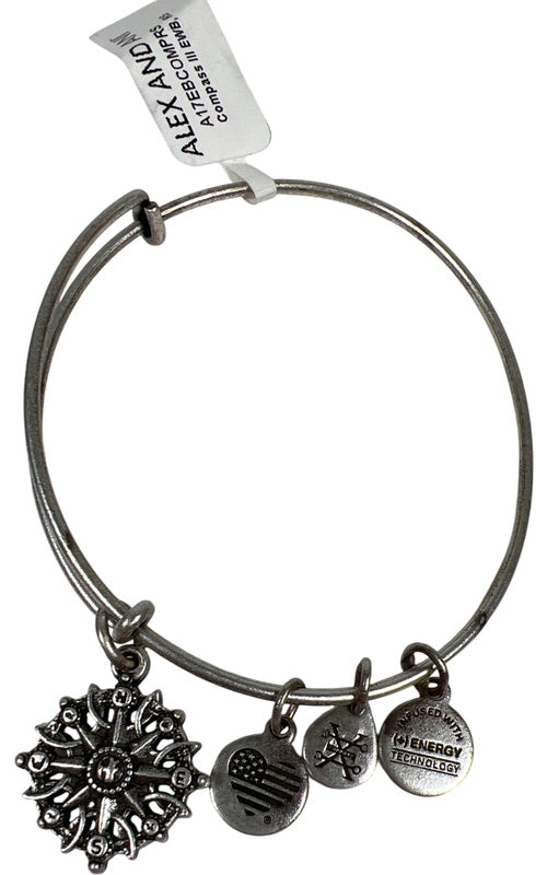 Alex and Ani Women’s Silver Tone Compass Bangle Bracelet image 4