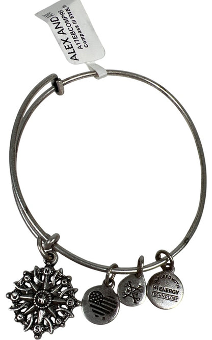 Alex and Ani Women’s Silver Tone Compass Bangle Bracelet image 4