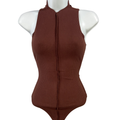 Naked Wardrobe Women's Brown Ribbed Center Seam Sleeveless Bodysuit - M