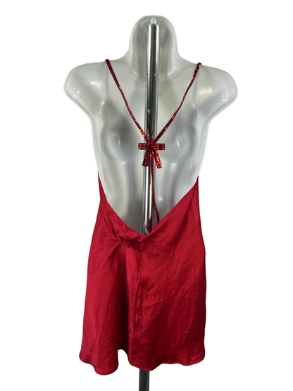 Victoria's Secret Women's Red Satin Crystal Bow Back Mini Slip Dress - S image 2