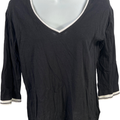 Gap Women’s Black/White 3/4 Sleeve V-Neck Blouse - XS