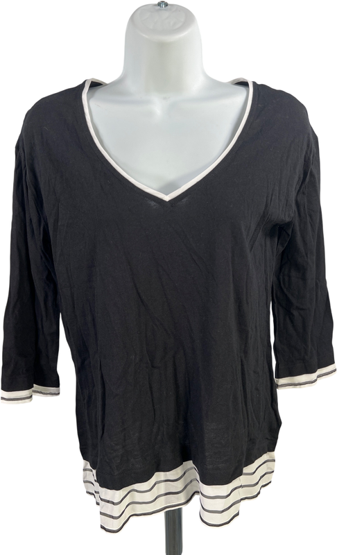 Gap Women’s Black/White 3/4 Sleeve V-Neck Blouse - XS