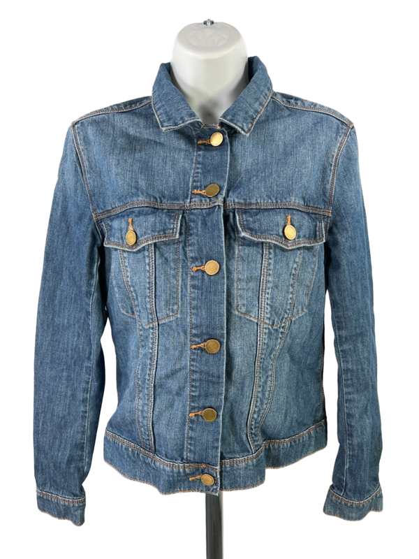 Articals of Society Women's Blue Medium Wash Button Up Denim Jean Jacket - S