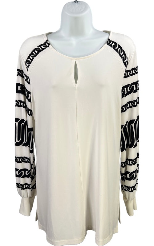 Chico’s Women’s White/Black Long Sleeve Cuffed Sleeve Blouse - 1/US M image 2