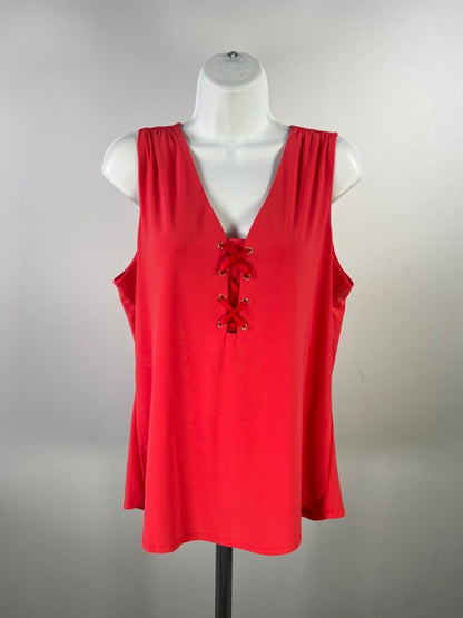 White House Black Market Women's Red/Coral Lace Up Sleeveless Blouse - L image 5