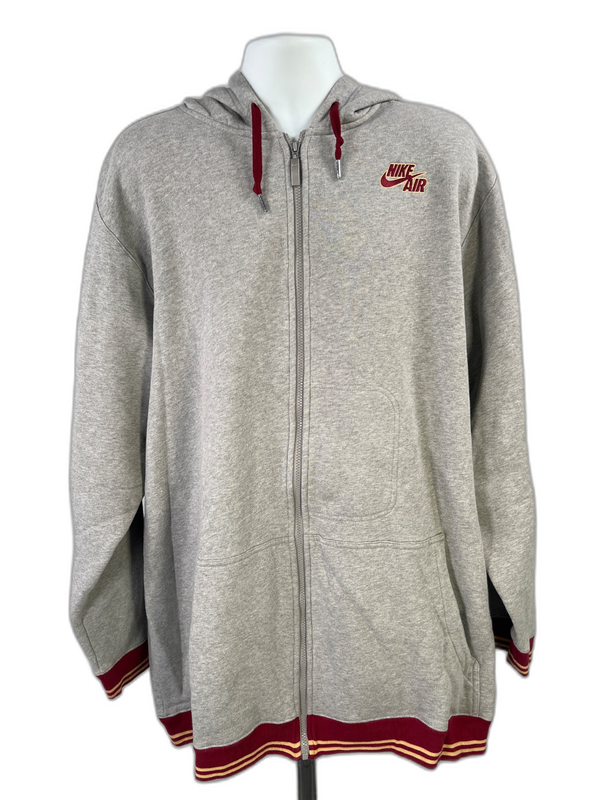 Nike Air Men's Gray/Burgundy Fleece Lined Full Zip Sweatshirt - XXL Tall