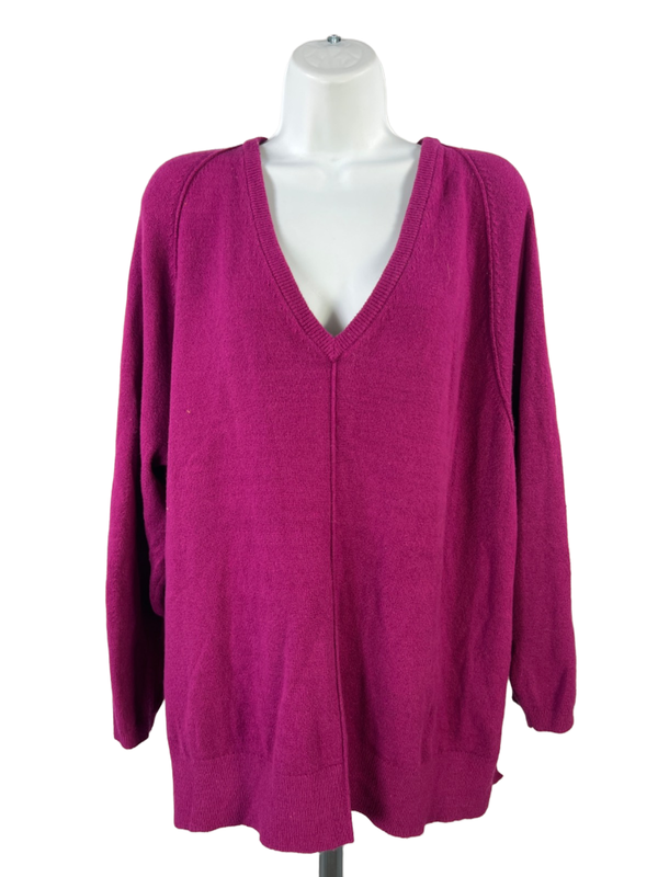 J Jill Women's Purple/Pink V Neck Long Sleeve Sweater - XL Petite