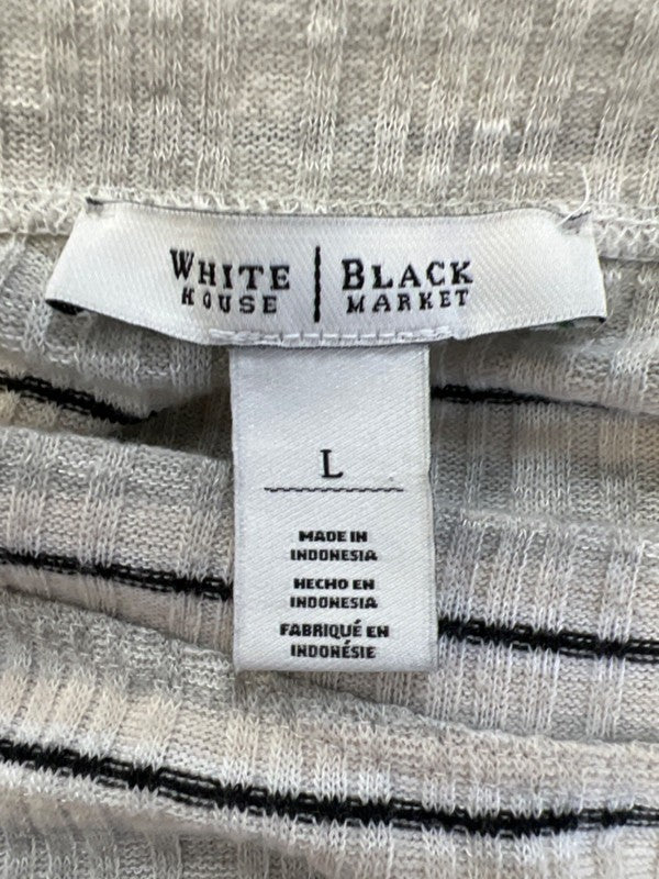 White House Black Market Women's Gray Striped Long Bell Sleeve Sweater - L image 3