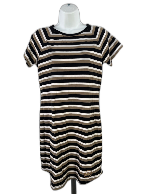 Michael Kors Women's Black/Green Striped Short Sleeve T-Shirt Dress - XS