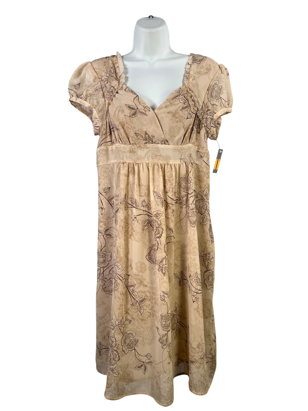 Apt 9 Women's Brown Floral V Neck Short Sleeve Midi Dress - 14 Petite