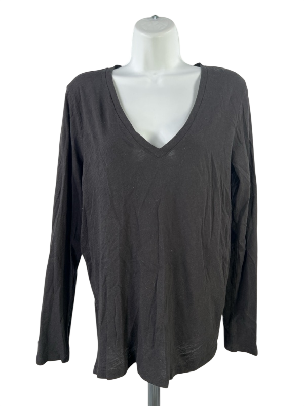 J.Crew Women's Black Slub Cotton V-Neck Shirt - M