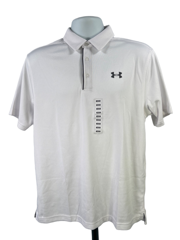 Under Armour Men's White Tech Performance Golf Short Sleeve Polo Shirt - M