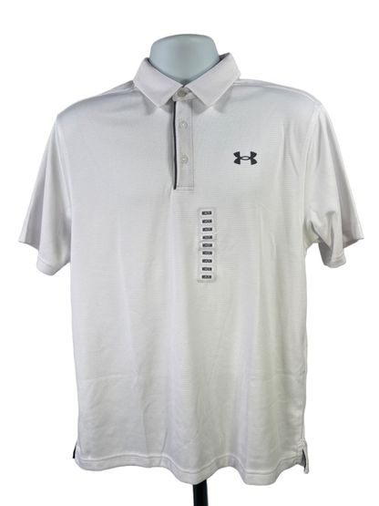 Under Armour Men's White Tech Performance Golf Short Sleeve Polo Shirt - M