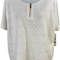 Alfred Dunner Women’s White Crochet Lined Short Sleeve Shirt - L Petite