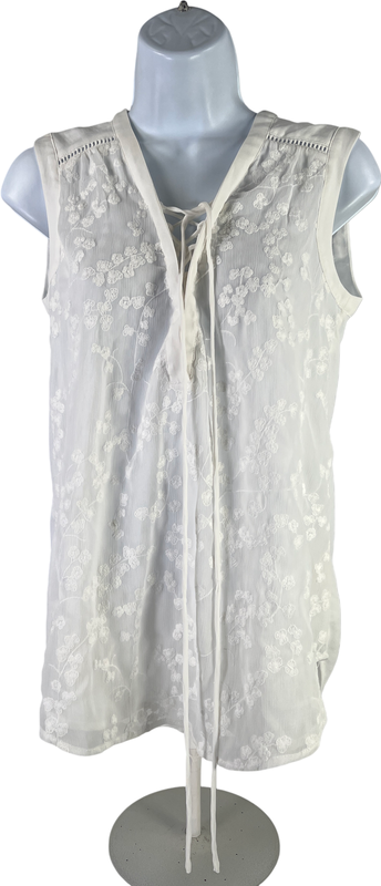 Maeve Women’s White Embroidered Lace Up Sleeveless Blouse - 0