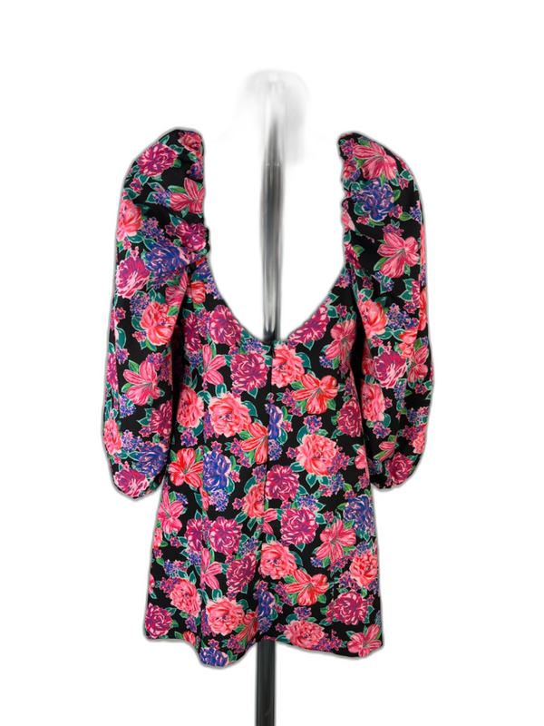 Zara Women's Multicolor Floral Square Neck Puff Sleeve Mini Dress - S image 2