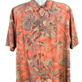 Tommy Bahama Men's Orange Floral Silk Short Sleeve Button Up Shirt - XL
