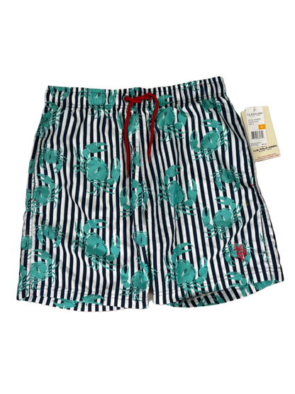 US Polo Assn Men's Blue/White Striped Crab Print Lined Swim Shorts - S
