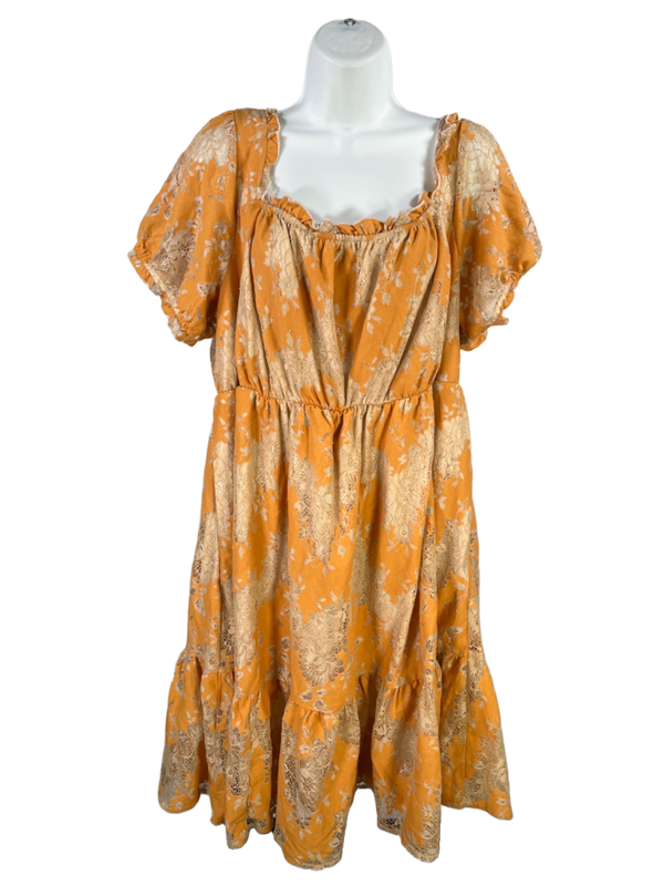 Torrid Women's Mustard Yellow Lace Tiered Babydoll Lined Dress - Plus 1X