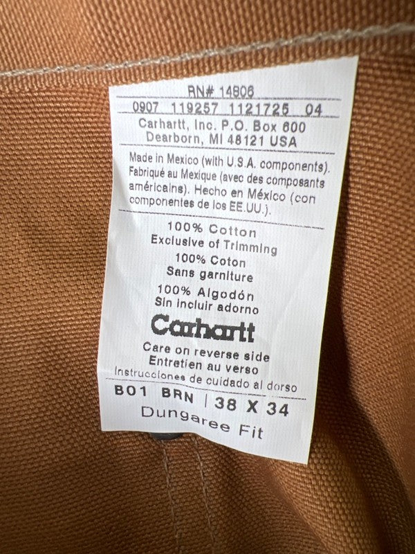 Carhartt Men's Brown Double Front Dungaree Fit Work Pants - 38x34 image 3