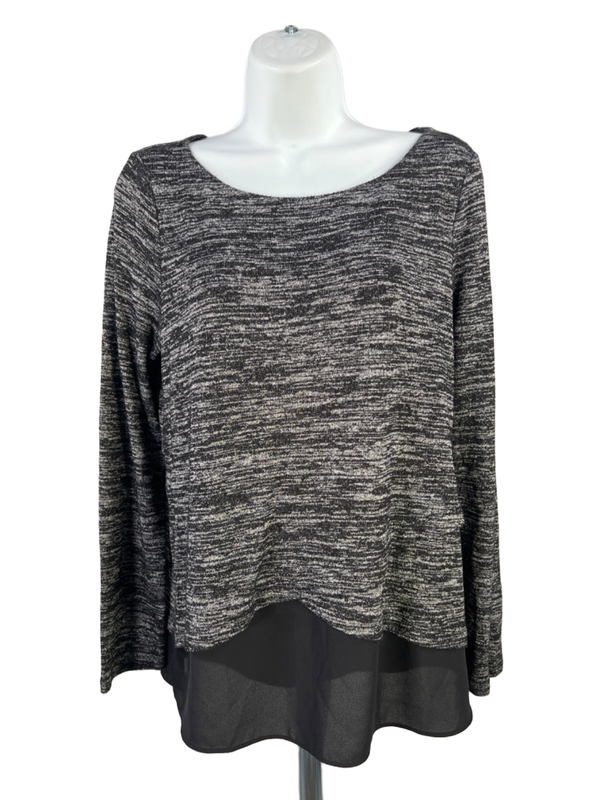White House Black Market Women's Black Boat Neck Layered Long Sleeve Blouse - S