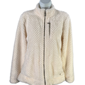 Calvin Klein Women's White Faux Fur Fleece Long Sleeve Mock Zip Up Jacket - M