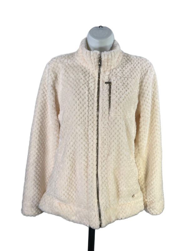 Calvin Klein Women's White Faux Fur Fleece Long Sleeve Mock Zip Up Jacket - M