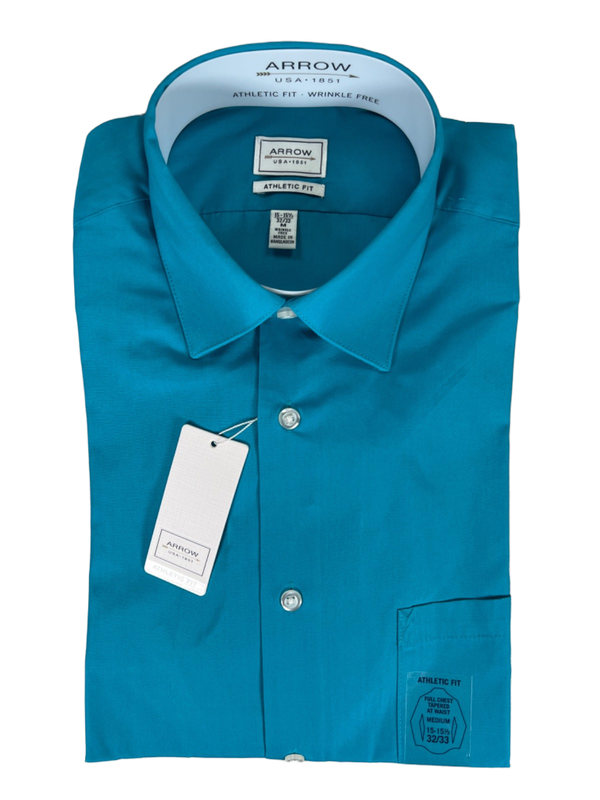 Arrow USA Men's Blue Athletic Fit Long Sleeve Button Up Shirt - M